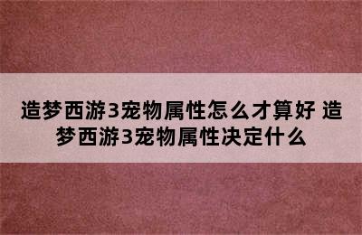 造梦西游3宠物属性怎么才算好 造梦西游3宠物属性决定什么